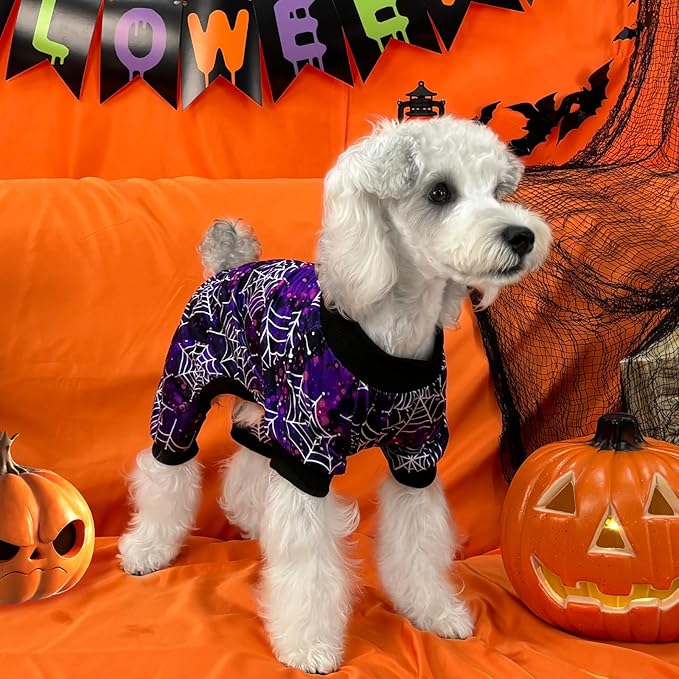 XPUDAC Halloween Dog Pajamas for Small Medium Dogs Spider Puppy Costume Soft Pet Clothes Outfit Cat Jumpsuits, Medium
