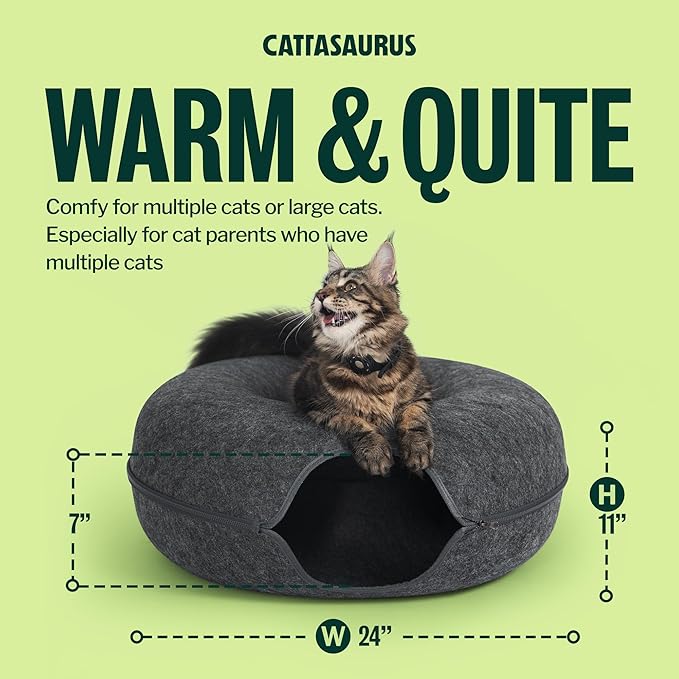 Cattasaurus Peekaboo Cat Cave Duo Jumbo Set, Extra Spacious Cat Donut for Multiple & Large Kitty 15+ lbs, Scratch Detachable Cat Beds for Indoor Cats, Washable Cat Tunnel Bed, Best Kitten Toys
