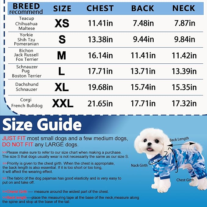 Dog Summer Pajamas Onesie Soft Breathable Puppy Jumpsuit Lightweight Dog Clothes for Small Medium Dogs Cat Pet Clothes(Sea Blue, X-Large)