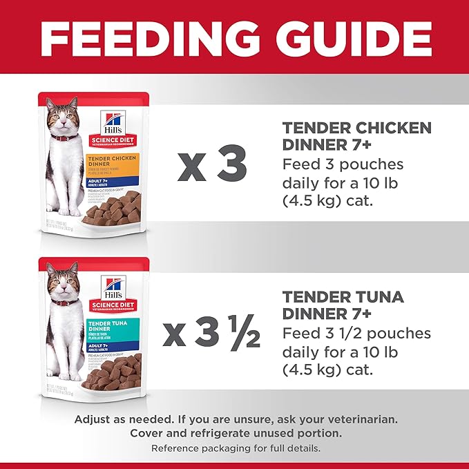 Hill's Science Diet Adult 7+ Wet Cat Food Variety Pack, Chicken & Tuna, 2.8 oz. Pouches, 12-Pack