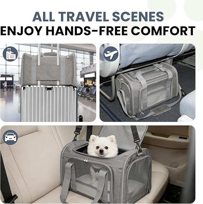 Soft-Sided Cat Carrier Expandable Pet Carrier Airline Approved Mesh Travel Carrier Up to 15lbs for Cats Small Dogs Collapsible Escape-Proof with Shoulder Strap (18x11x11 Gray)