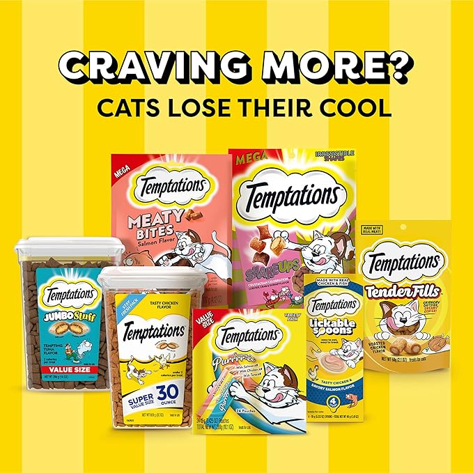 Temptations Classic Cat Treats, Rockin' Lobster Flavor, Crunchy and Soft Cat Treats 3 oz. Pouch (Pack of 12)