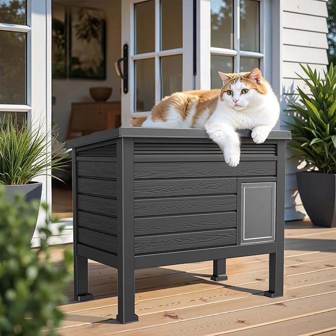 Outdoor Cat House Resin Cat Houses for Outdoor Cats Insulated Feral Cat House for Cats and Small Animals