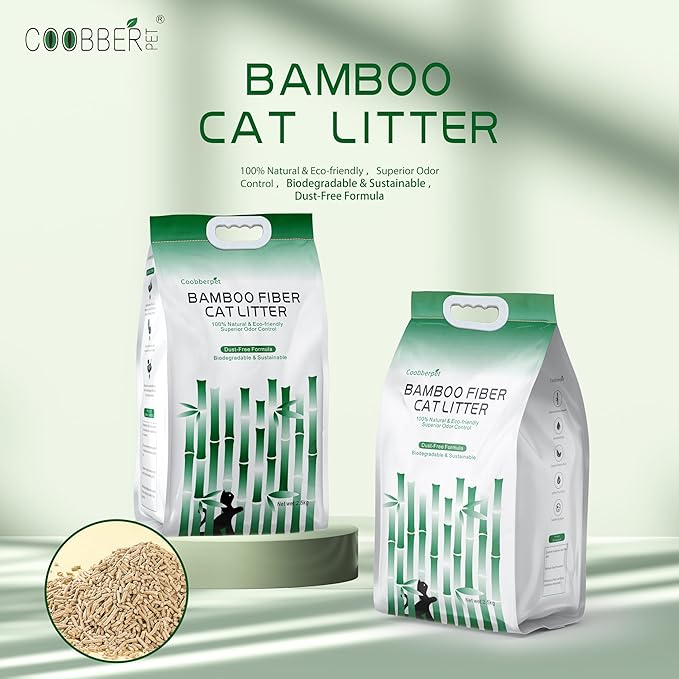 Bamboo Fiber Cat Litter, 100% Natural & Eco-Friendly, Superior Odor Control, Dust-Free Formula, Biodegradable & Sustainable (1 Bag)