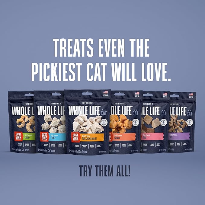 Whole Life Cat Just One Tuna Freeze Dried Cat Treats - Human Grade High Protein Food, Healthy Training Snacks, Freeze Dried Tuna Food Toppers, USA Made Natural Treats - 3 oz (Pack of 1)