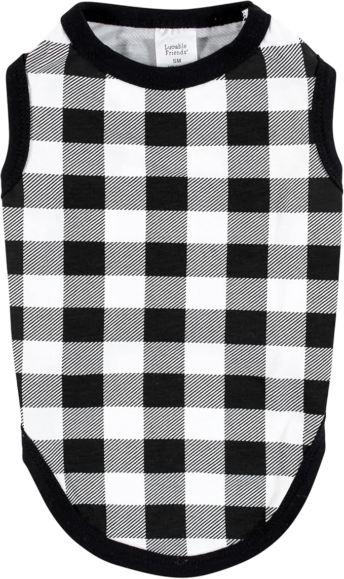 Luvable Friends Dog Pet Dog and Cats Cotton T-Shirts 2pk, Space Plaid, X-Large