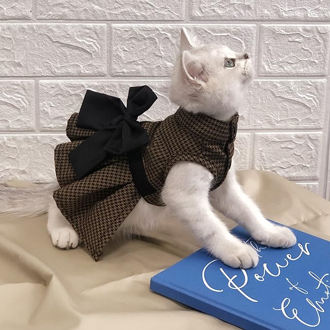Pet Dresses for Small Dogs Cats Girl, Cute Princess Bowknot Dress Puppy Shirt All Weather Skirt Clothes Cat Apparel for Birthday Wedding Party Holiday (X-Small, Yellow&Black)