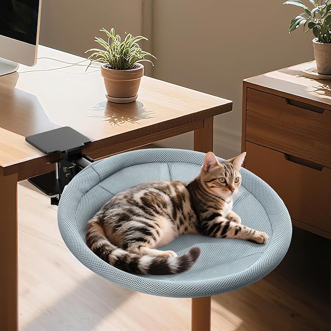 AIPERRO Foldable Cat Desk Bed – Space-Saving 90° Fold, Removable Washable Cover, Supports Up to 45lbs, Sturdy Cat Sleeping Bed for Large Cats, Perfect for Office/Game Table