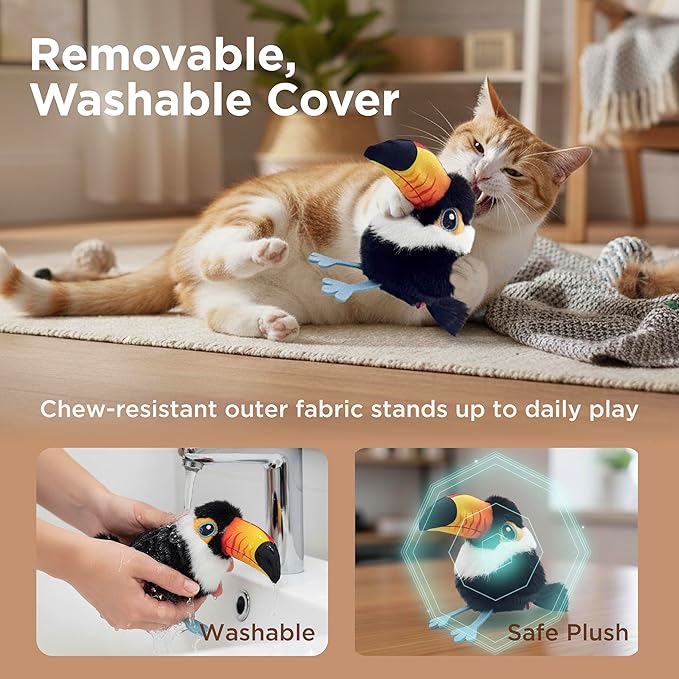 Flapping Bird Cat Toy, Small & Lightweight Catnip Toy for Cats, Interactive Cat Toy with Motion & Chirping Sound for Indoor Cats, Toucan Flappy Bird Cat Toy