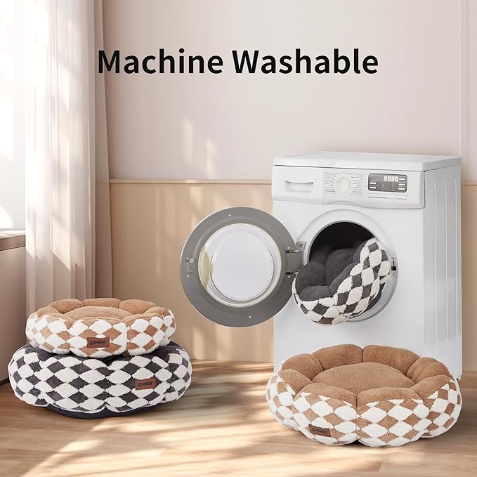 ZOMISIA Large Cat Beds for Indoor Cat, Donut Dog Beds for Small Dog, Round Plush Puppy Bed for Kitten, Brown
