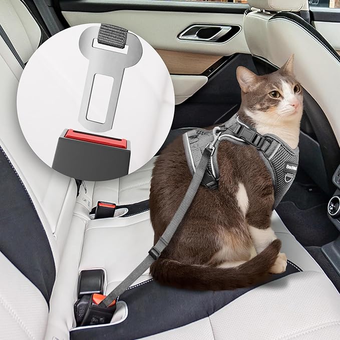 Cat Harness and Leash Set for Walking Escape Proof, Adjustable Soft Kittens Vest with Reflective Strip for Cats, Comfortable Outdoor Vest, Cat Car Leash, Grey, XXS