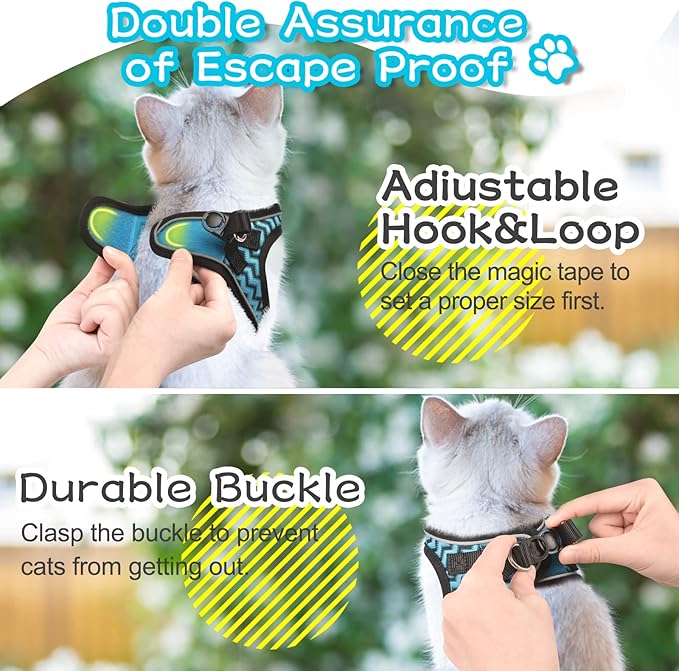 Cat Harness and Leash Escape Proof,Adjustable Soft Mesh Kitten Vest Harness for Walking Reflective Pet Harness for Cat Small Dogs Puppy (Blue, XXS)