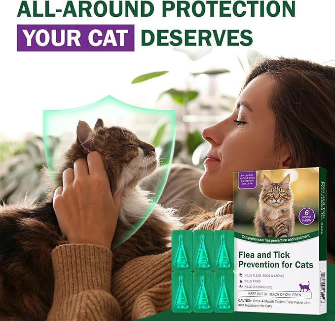 Flea and Tick Prevention for Cats, Weighting Over 1.5 lbs, Cat Flea and Tick, Fast Acting, 6-Month Supply, Supplement