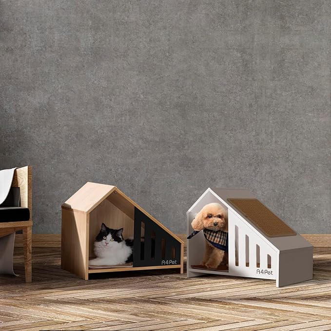 A4PET Cat House Wooden Cat Condo Cat Beds for Indoor Cats with Scrather Cushion with Non-Slip Silicone, Cat Furniture Pet House for Cats Small Dogs