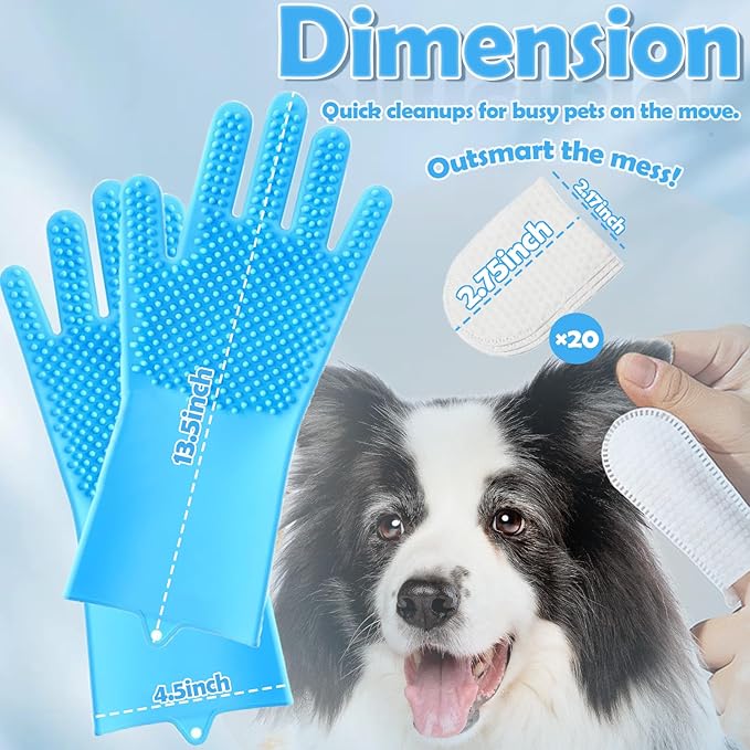 Pet Grooming Gloves Kit, Dog Washing & Cat Brush Glove with Silicone Bristles