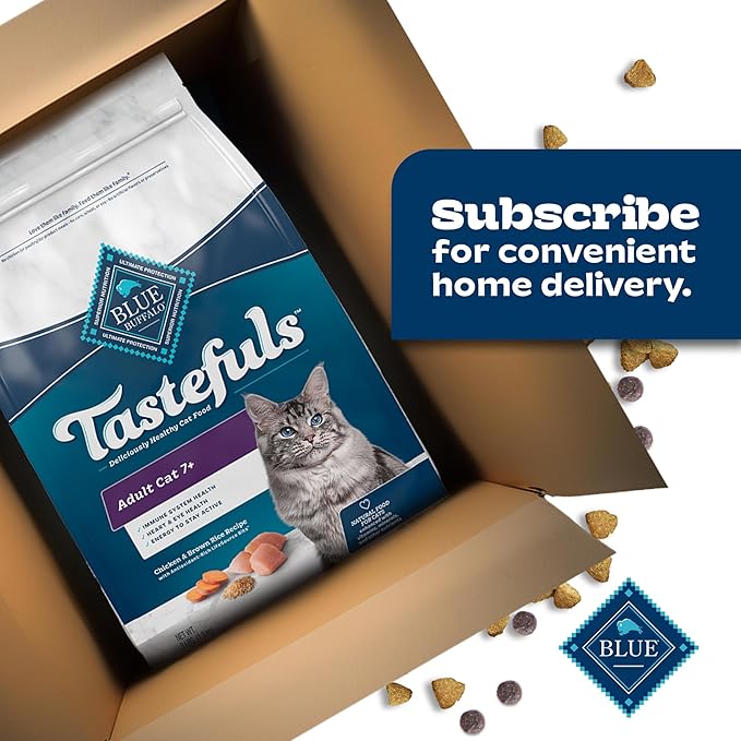 Blue Buffalo Tastefuls Mature Dry Cat Food for Adult Cats 7+, Made in the USA with Natural Ingredients, Chicken & Brown Rice Recipe, 3-lb. Resealable Bag
