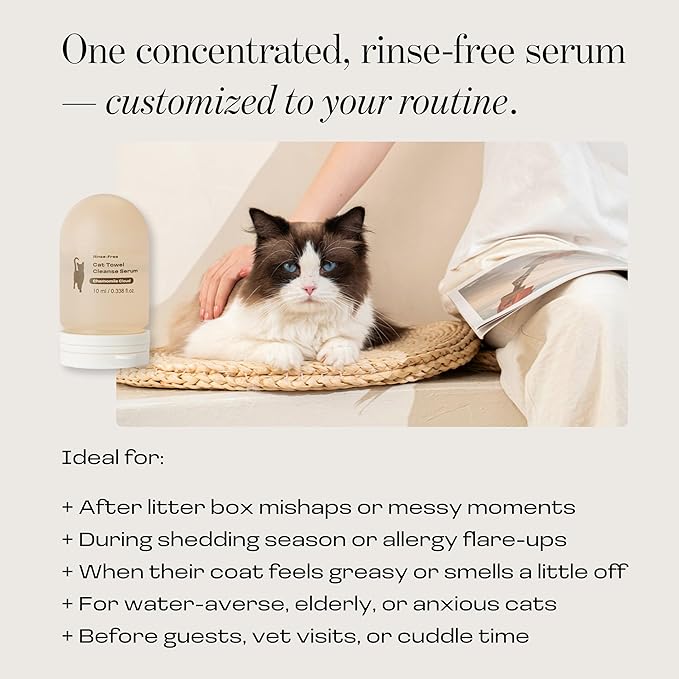 Cat Concentrated Waterless Rinse-Free Shampoo & Conditioner – DIY Dry Shampoo Spray or Towel Cleanse for Cats - Sensitive Skin, Stress & Itch Relief – 98.65% Naturally Derived