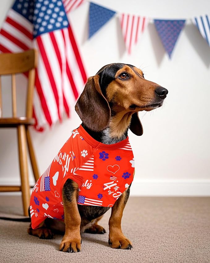 PET SHOW 4 Pack 4th of July Small Dog Clothes Patriotic Dog Shirts Stripes Stars Vest American Flag T-Shirts for Independence Day Holiday Party Pets Puppy Cats Tank Top Boy Girl(Small)