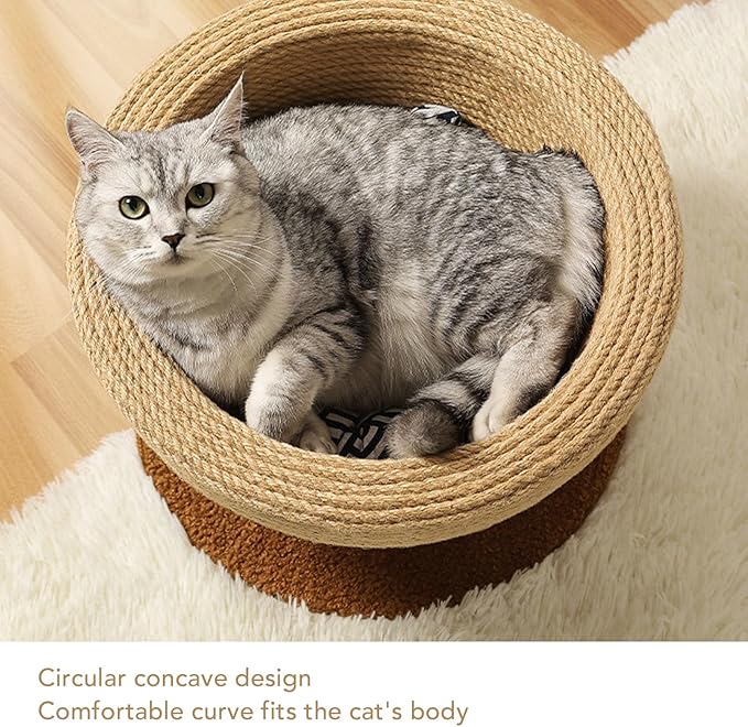 Zerodis Cat Scratcher, Sisal Hemp Cat Scratching Board Circular Concave Design Bed Hammock Bowl Shape 2 in 1 Pet Scratching Post Furniture Protector for Couch 14.2x15.2x7.9in (Balanced Style (Round