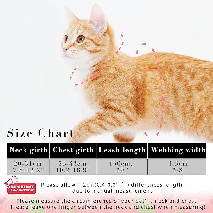Seyezo Cat Harness and Leash Set, Adjustable Kitten Harness Escape Proof Cats Harness, Soft Lightweight Walking Travel Pet Harness, Cute Kitty Harness Leash Set for Small Medium Cats, Pink Strawberry