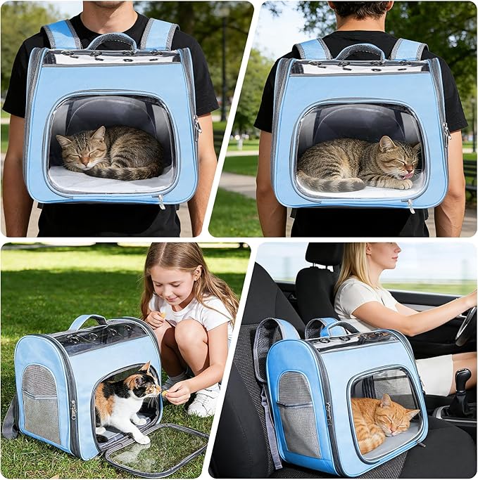 Innovative Traveler Backpack Pet Carriers Cat Backpack with Breathable Mesh Puppy Travel Carrier with Soft Padded Reinforced Support Foldable Small Dog Carrying Backpack for Kitty up to 15lbs (Blue)