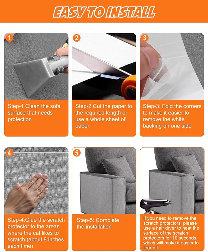 20-Pack Cat Scratch Furniture Couch Protector - Large Size 17x12inch Sofa Protectors Tape from Anti Cats Claws Scratching , Chair Corner Guards Cover for Cat Stop Scratching with 50 Twist Pins and Toy