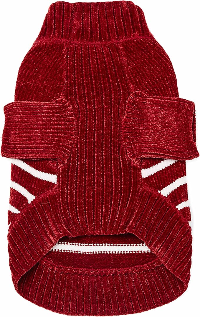 Blueberry Pet Cozy Soft Chenille Classy Striped Dog Sweater in Burgundy Red, Back Length 16", Pack of 1 Clothes for Dogs