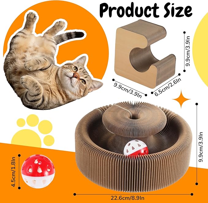 Cat Scratching Pads, Square Magic Organ Interactive Cat Toy, Reversible Cat Scratch Furniture Protector, Brown Routine