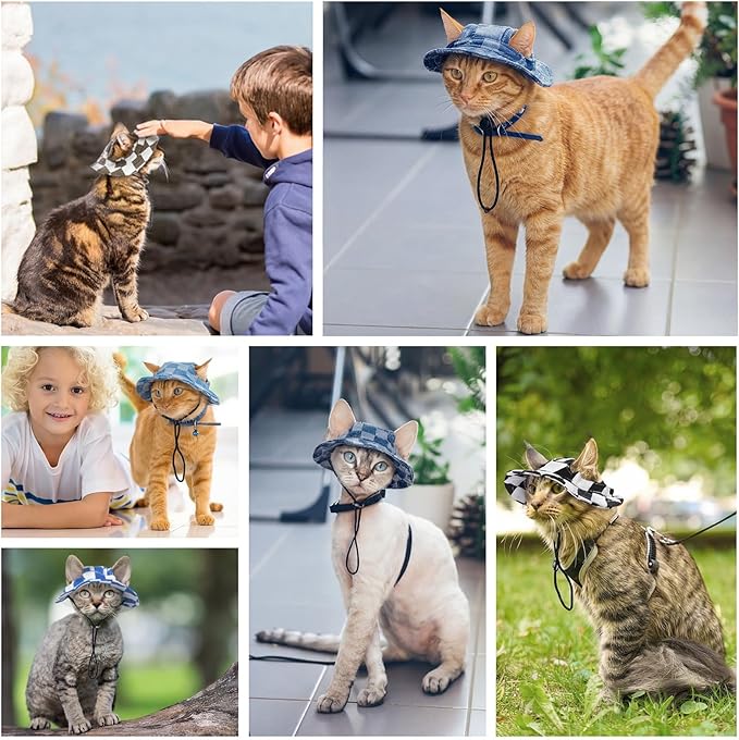 QBLEEV Cat Hats for Cats Only, Sphynx Hat with Ear Hole, Kitten Headwear Mini Sun Sombrero Caps, Summer Cat Cowboy Hats, Pet Chihuahua Sunscreen Baseball Outdoor Climbing Cap Birthday Party