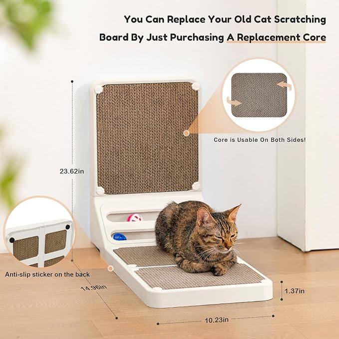 Goosheep Cat Scratching Board Kitten Scratching Ball Wall Scratchers for Indoor Cats L Shaped Cat Scratcher Cats with Scratcher Pads White