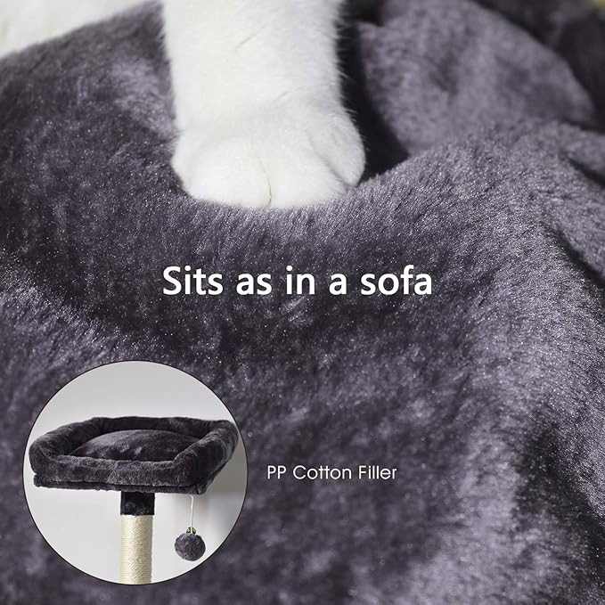 MQ Multi-Level Cat Tree, Activity Centre Cat Tower Furniture with Sisal-Covered Scratching Posts, 3 Padded Plush Perches, Dual Condo & Basket, Removable Hammock, for Large Cats, Grey