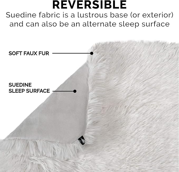 Furhaven Self-Warming Cat Bed for Indoor Cats, 4-Beds-in-1 & Washable - Plush Long Faux Fur Convertible Cuddler - Silver, Small