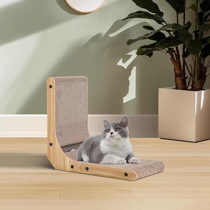 KIGOTY Cat Scratcher,17 Inch L Shape Cat Scratch Pad, Vertical Cat Scratcher Board, Cats Scratchers for Indoor Cats, Cardboard Cat Scratching with Ball,Cats Toys