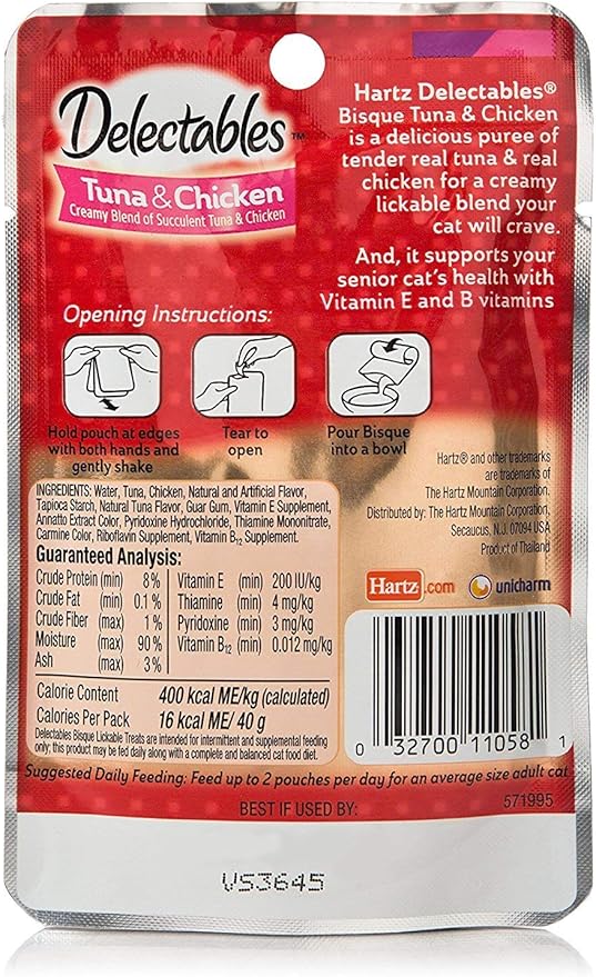 "Hartz Delectables Senior Bisque Lickable Cat Treats - Tuna/Chicken 4 Pouches"