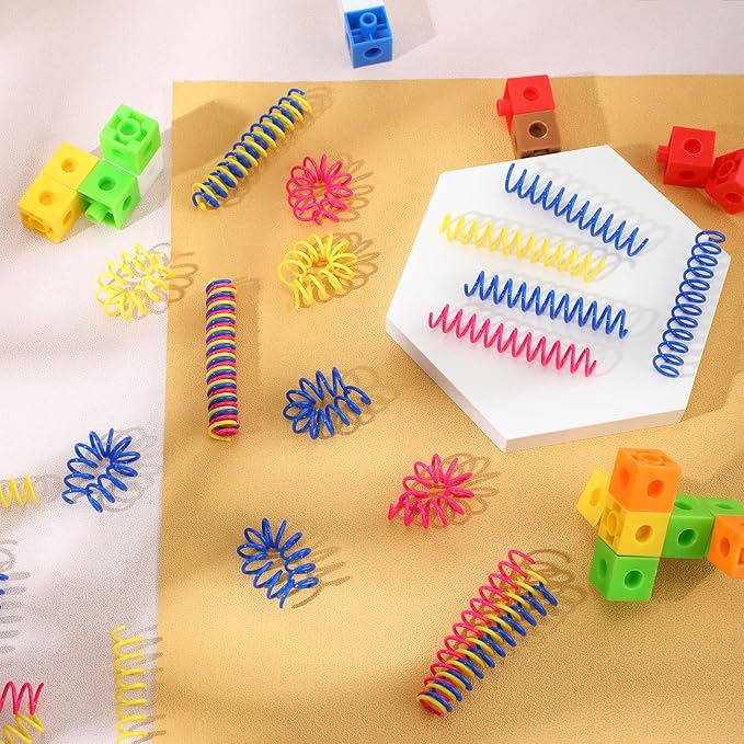 60 Pieces Thin Colorful Springs Cat Spiral Interactive Toys Kitten Cat Stuff Plastic Springs Toys, for Swatting Hunting Chasing to Keep Fit Active, Blue Yellow Pink, 3 Inch