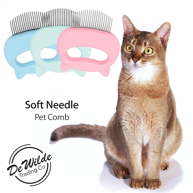 Cat Grooming Comb - Blue Massage Comb - Light Hair or Fur Removal Soft Dematting Detangling and Deshedding - Pet Shedding Remover Tool for Cats Dog Rabbit