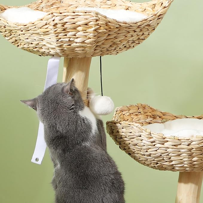PawHut Cat Tree, 37" Cat Tower for Indoor Cats, Modern Cat Scratching Post with Wooden Posts, Cat Condo, Cat Beds, Toy Balls, Washable Cushions, Anti-Tip Kit, for Kittens & Adult Cats