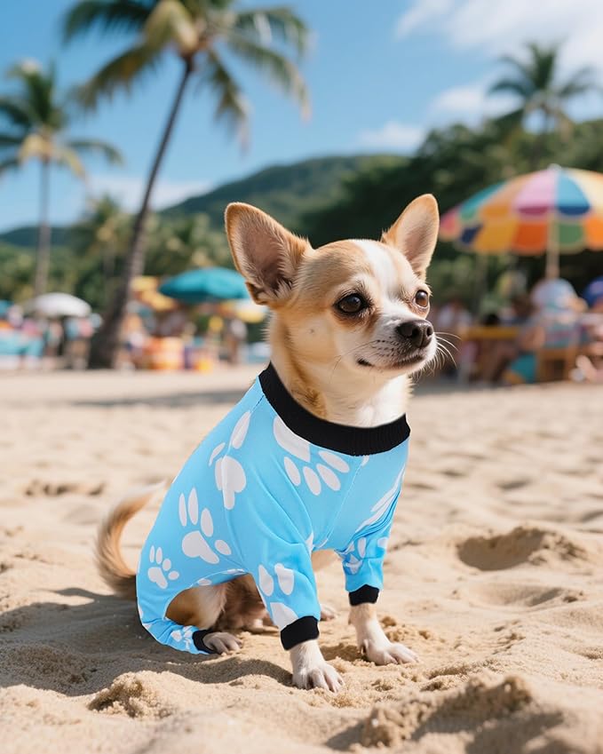 PET SHOW 4 Pack Small Dog Pajamas for Doggies Boy Dinosaur Shark Soft Stretchy PJs Plaid Jumpsuit Puppy Cats Paw Onesies Outfits with Sleeve Pets Breathable Summer Clothes Costume S