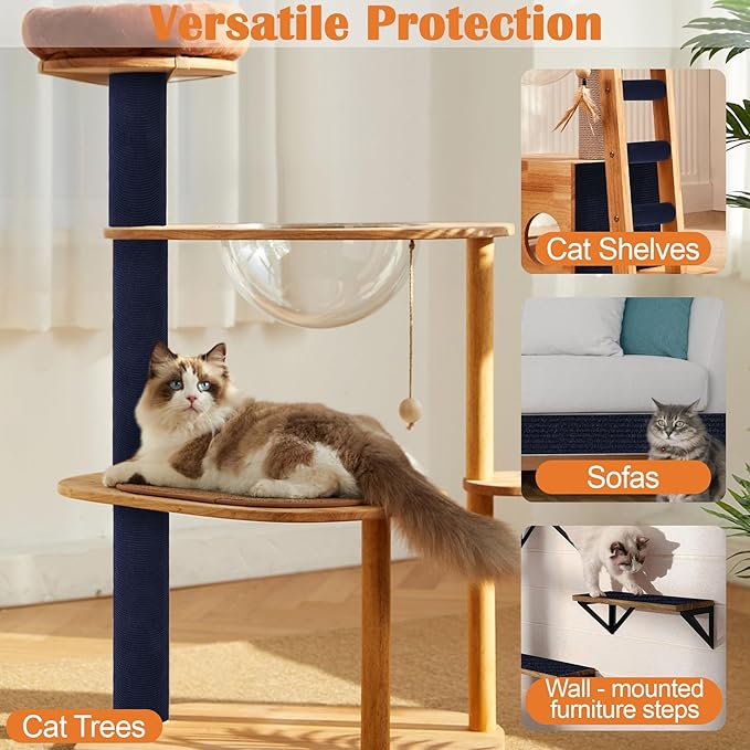 Cat Scratch Furniture Protector - 158" x 17" Trimmable Self-Adhesive Cats Claws Scratch Pads, DIY Cat Climbing Couch Protector for Scratch Post Cat Tree Replacement Indoor (Dark Blue)
