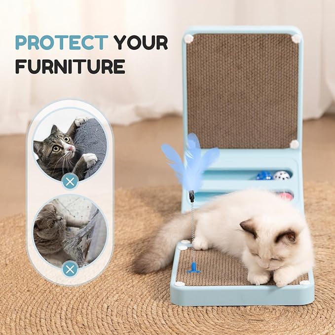 Goosheep Cat Scratching Board Kitten Scratching Ball Wall Scratchers for Indoor Cats L Shaped Cat Scratcher Cats with Scratcher Pads Blue
