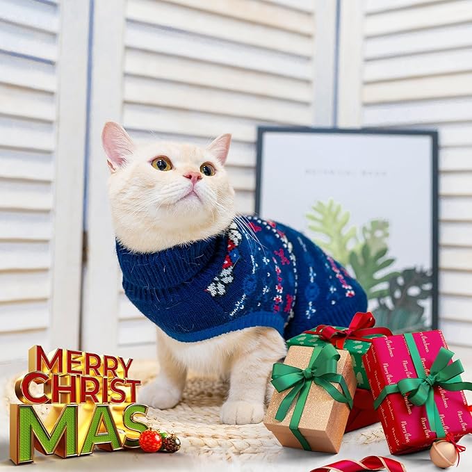 BINGPET Cat Sweater - Cat Winter Sweater with Snowflake - Soft Turtleneck Knitted Kitten Puppy Apparel, Winter Pet Clothes for Cold Weather