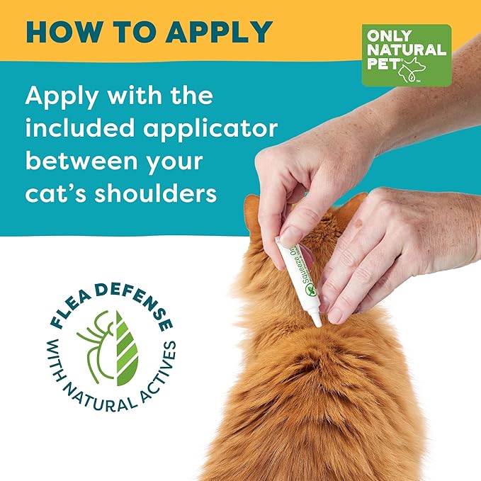 Only Natural Pet Flea and Tick Prevention for Cats - EasyDefense Flea Remedy - Natural Flea Treatment Control Squeeze-On Drops - Tick and Flea Protection - Three Months Supply (Single)