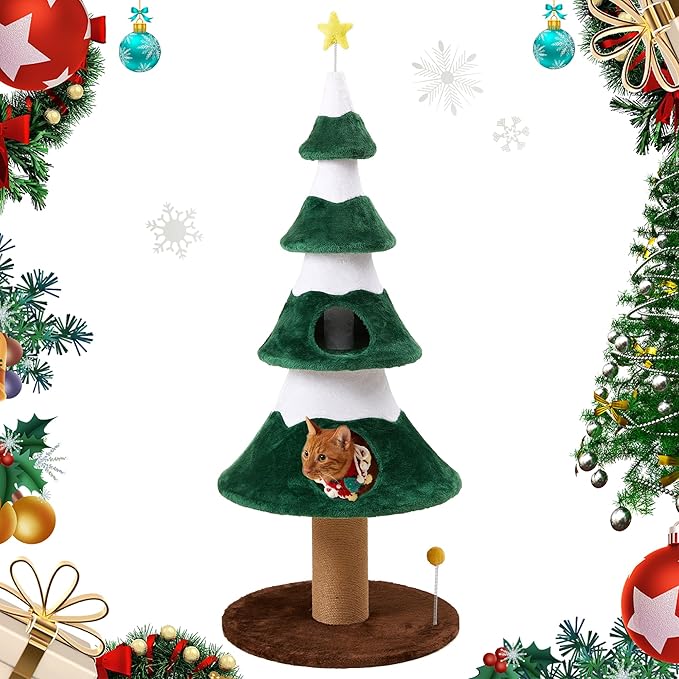 Cat Tree, 62" Cat Tower with Heavy Duty Base and Scratching Posts, Multi-Level Plant-Like Cat Furniture, Sisal Cat Scratcher & Cozy Cat Condo, a Holiday Favorite for Indoor Cats,Green