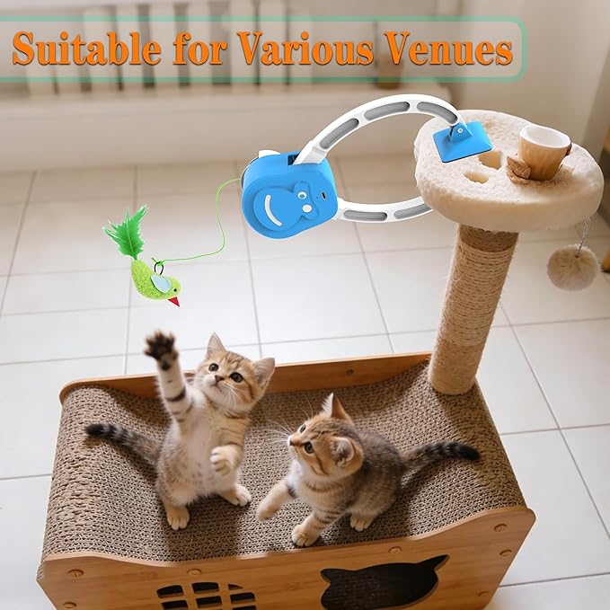 Interactive Cat Toys for Indoor Cats, Smart Interactive Hanging Cat Toy for Door Frame, USB Rechargeable, Automatic Electric Flying Bird Cat Toy Gifts for Bored Indoor Adult & Kitten Cats(Blue)