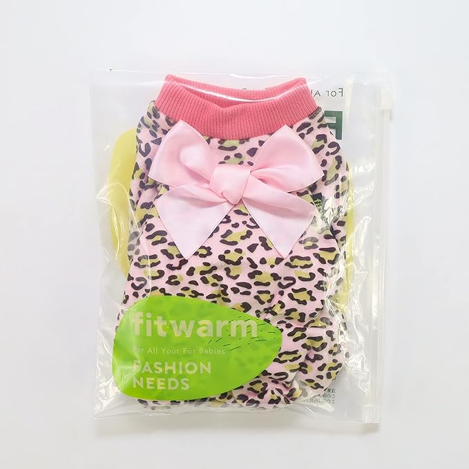 Fitwarm Leopard Dog Pajamas, Fleece Dog Clothes for Small Dogs Girl with Legs, Pet Onesie, Cat Outfit, Pink, XL