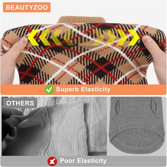 BEAUTYZOO Dog Sweater for Medium Dogs, Fleece Dog Knitted Pullover Sweater for Girls Boys, Fall Winter Warm Soft Turtleneck Puppy Clothes Apparel, Cold Weather Knitwear with Leash Hole, Beige M