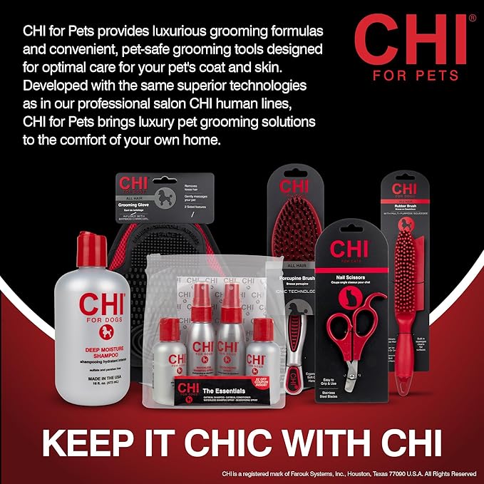 CHI for Cats Self-Cleaning Slicker Brush for All Cats, Removes Loose Hair and Tangles, Retractable Bristles, Ionic Technology Reduces Static, Ergonomic Soft-Grip Handle, Long and Short Hair