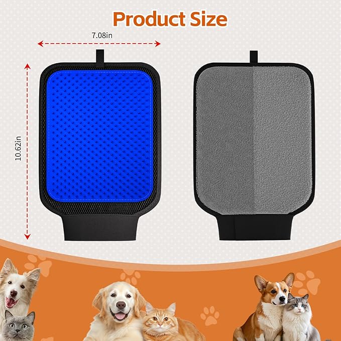 2 Pack Pet Hair Removal Glove, Pet Hair Remover Tool with with Wrist Strap, Gentle Shedding Silicone Brushes for Dogs & Cats, Efficient Pet Hair Gloves for Couch Carpet Clothing