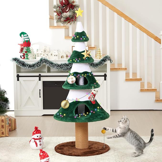 62" Cat Tree, Cat Tower with Heavy Duty Base and Scratching Posts, Multi-Level Plant-Like Cat Furniture, Sisal Cat Scratcher & Cozy Cat Condo, a Holiday Favorite for Indoor Cats,Green