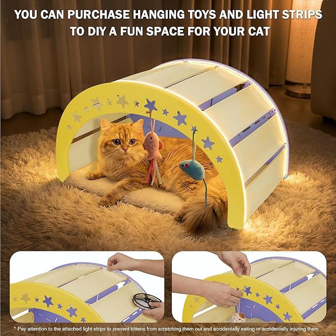 Cat Bed Cave– Sisal Scratch Pad & Soft Fleece Mat, Sturdy Elevated Hammock for Lounging, Climbing & Hiding, Supports up to 30 lbs, Purple